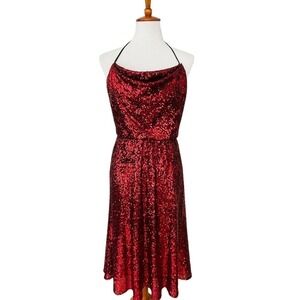 Nwt Dress the Population Zherra Red Cowl Neck Sequin Midi Dress Size XS